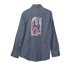 Vintage 70's 80's Cellini blue button up sz L